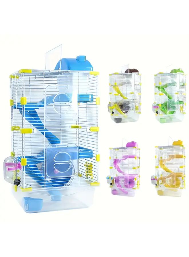 Green 7 in 1 Small Hamster Cage with Wheel Hideout Bathroom Platforms Easy Clean - Image 1